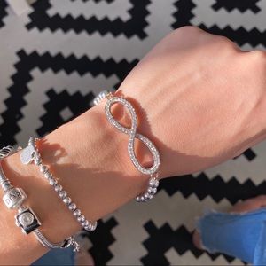 Rhinestone Infinity Bracelet Stretch SILVER NWOT